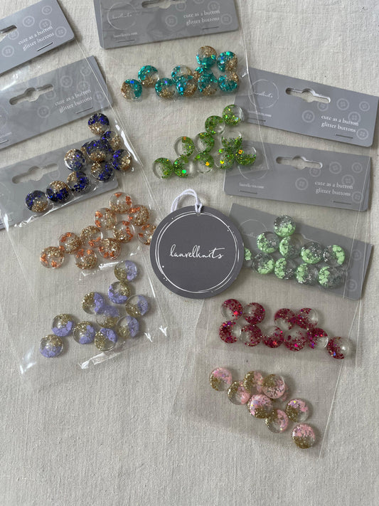 Boutons en résine et paillettes – Laurel Knits (lot de 10, Ø 15 mm)