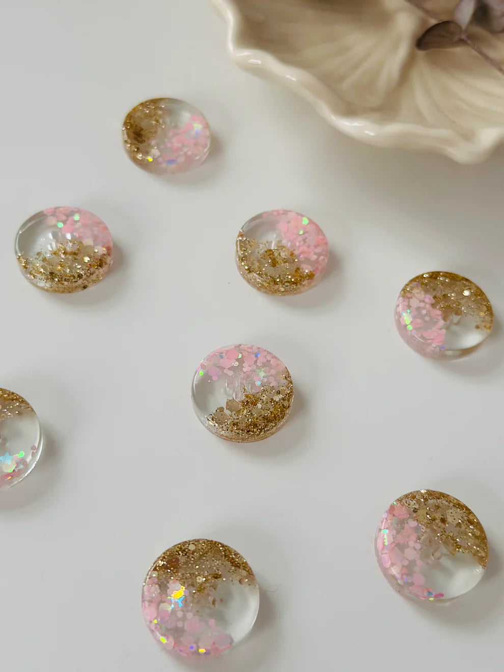 Boutons en résine et paillettes – Laurel Knits (lot de 10, Ø 15 mm)