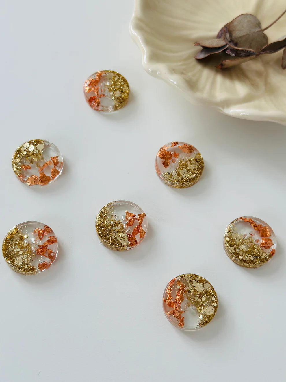 Boutons en résine et paillettes – Laurel Knits (lot de 10, Ø 15 mm)