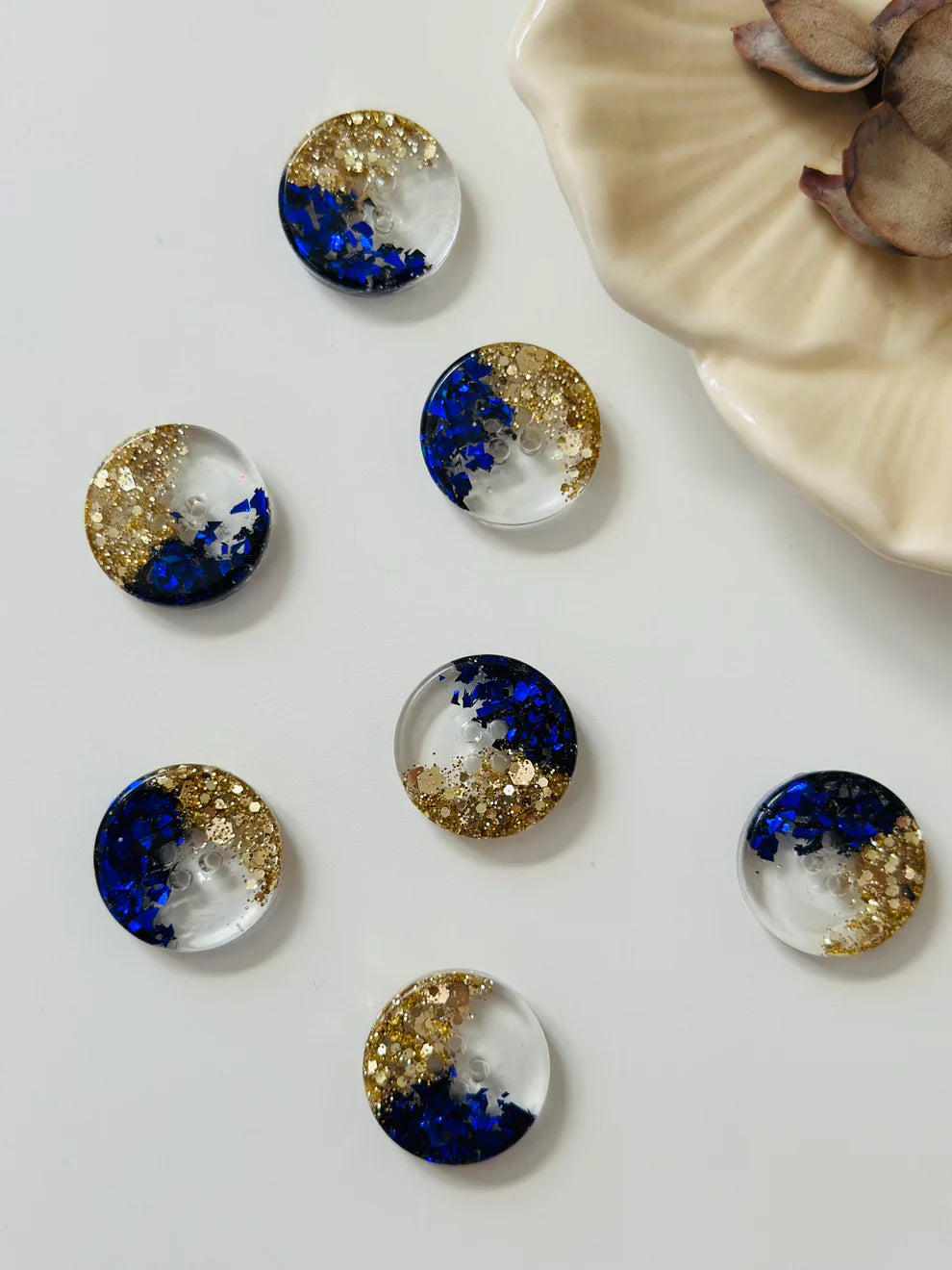 Boutons en résine et paillettes – Laurel Knits (lot de 10, Ø 15 mm)